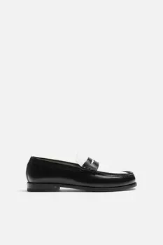 Контрастные кожаные пенни-лоферы ZARA, разноцветный