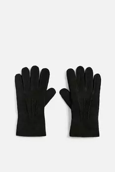 Контрастные кожаные перчатки ZARA, черный