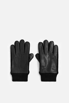 Контрастные кожаные перчатки ZARA, черный