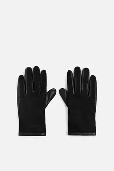 Контрастные кожаные перчатки ZARA, черный