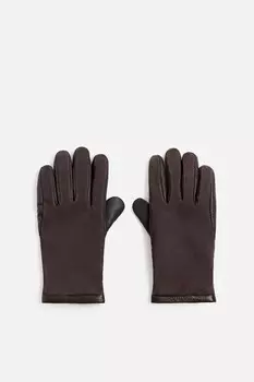 Контрастные кожаные перчатки ZARA, коричневый