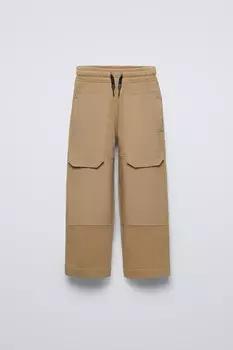 Контрастные нейлоновые брюки ZARA, цвет mid-camel