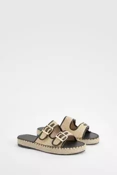 Контрастные шлепанцы-эспадрилья с пряжкой boohoo, черный