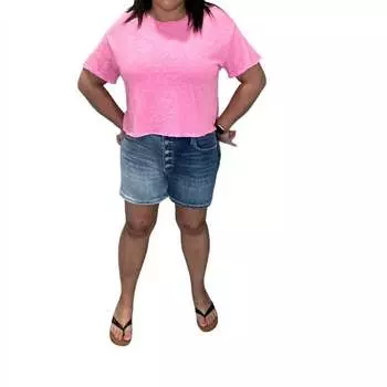 Контрастные шорты с застежкой на пуговицы и высокой талией в средне-синем/темно-синем цвете RISEN