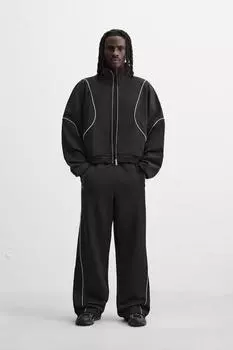 Контрастные технические брюки ZARA, черный