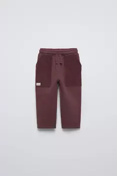 Контрастные вельветовые брюки ZARA, бордовый