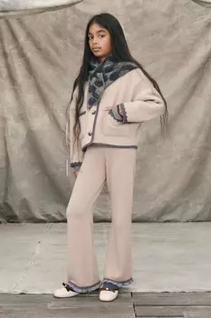 Контрастные волнообразные трикотажные брюки ZARA, песочный