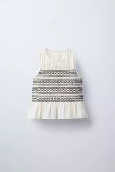 Контрастный эластичный топ ZARA, экрю