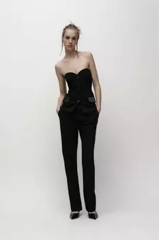 Контрастный атласный смокинг-бюстье топ ZARA, черный