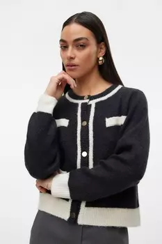 Контрастный кардиган с длинными рукавами и пуговицами Vero Moda, черный