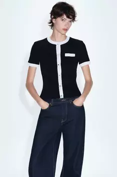 Контрастный кардиган в ребёнку ZARA, черный/экрю
