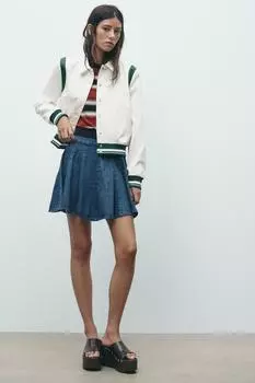 Контрастный кардиган в рубчик ZARA, устрично-белый