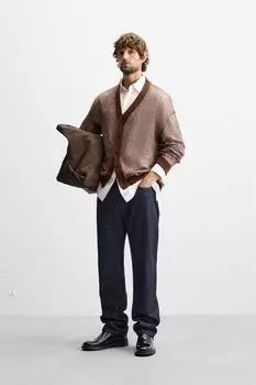 Контрастный кардиган ZARA, цвет chocolate
