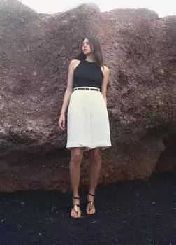 Контрастный комбинезон с поясом ZARA, цвет Black/White