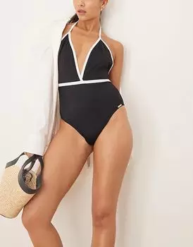 Контрастный купальник с глубоким вырезом в черном и белом цвете Free Society