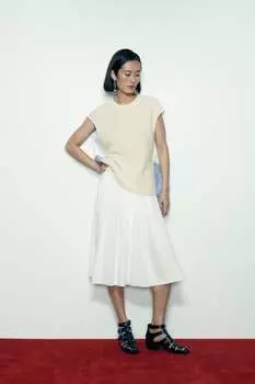 Контрастный топ из поплин ZARA, белый