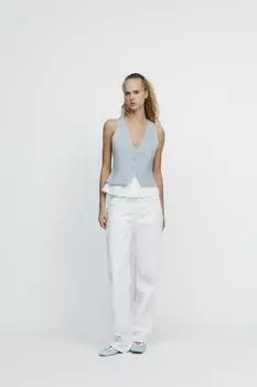 Контрастный топ в полоску ZARA, цвет Blue grey