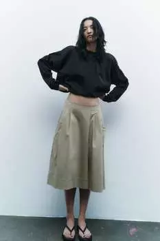 Контрастный топ в рубчатку ZARA, черный
