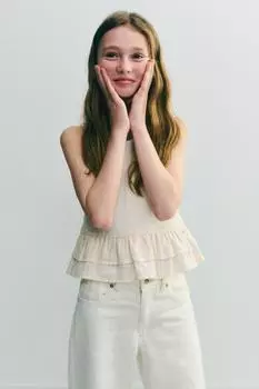 Контрастный топ-жилет с кружевом ZARA, экрю