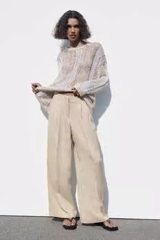 Контрастный трикотажный свитер ZARA, экру-белый