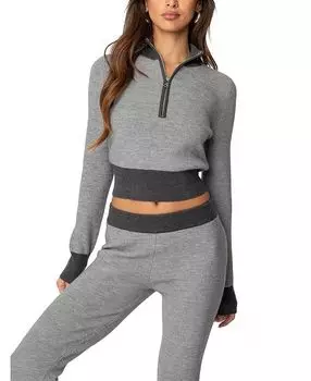 Контрастный трикотажный топ Lei с застежкой-молнией на половину длины Edikted, серый