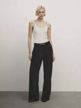 Контрастный трикотажный топ Massimo Dutti, бежевый