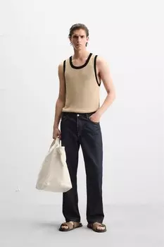 Контрастный трикотажный топ ZARA, бежевый