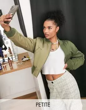 Контрастный укороченный бомбер цвета хаки Topshop Petite