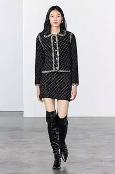Контрастный вязанный кардиган ZARA, черный/белый