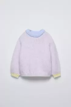 Контрастный вязанный свитер ZARA, цвет lilac