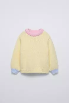 Контрастный вязанный свитер ZARA, цвет pastel yellow