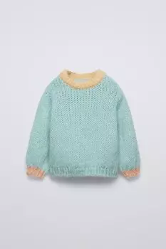 Контрастный вязанный свитер ZARA, цвет sea green