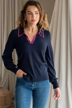 Контрастный вязаный джемпер Rowan с вискозой Lenzing Ecovero Pour Moi, синий