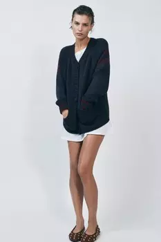 Контрастный вязаный кардиган ZARA, синий