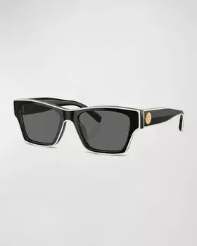 Контурные прямоугольные солнцезащитные очки Tory Burch, цвет Black Grey