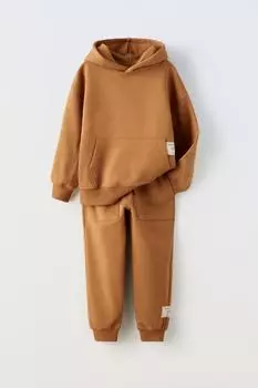 Коорд. плюшевая худи и брюки ZARA, кирпич
