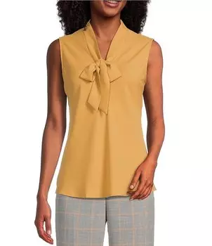 Координационная блузка без рукавов Kasper из однотонного крепдешина с завязкой на воротнике, желтый