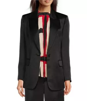 Координационный блейзер DKNY с кованым атласным воротником и длинными рукавами на пуговицах спереди, черный