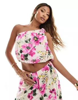 Координатный жатый топ на одно плечо с цветочным принтом Abercrombie & Fitch