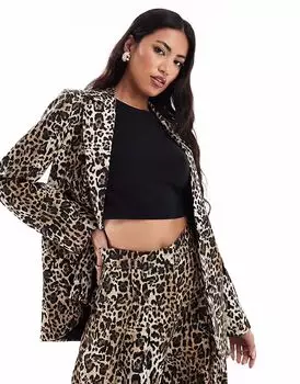 Координированный комплект River Island с леопардовым принтом: пиджак и брюки светло-коричневого цвета