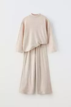 Коордивная футболка и брюки со стразами ZARA, экрю