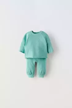 Коордивная футболка и джоггеры ZARA, средне-зеленый