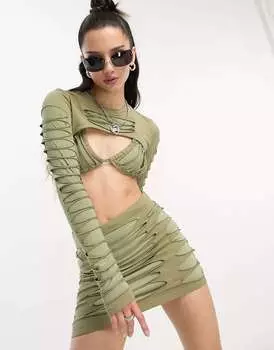 Коордный топ с контрастным разрезом и бюстгальтером цвета хаки ASOS