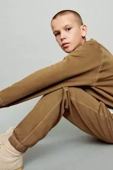 Коордовая рубашка и брюки с плюшевой отстрочкой ZARA, кэмел средний
