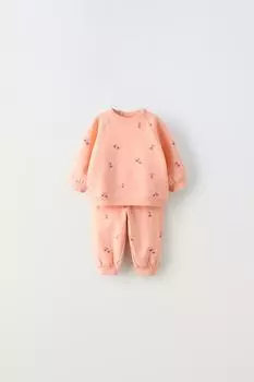 Коордовые свитшоты и брюки с принтом ZARA, светло-оранжевый