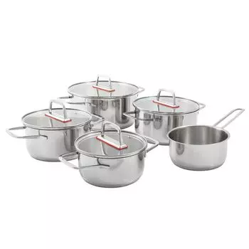 KOPF Jara Набор кастрюль из нержавеющей стали, индукционный, набор кастрюль с практичным ободком, 9 предметов