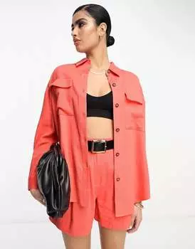 Коралловая льняная рубашка в деловом стиле ASOS DESIGN