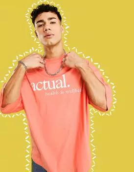 Кораллово-красная оверсайз-футболка с логотипом ASOS Actual Health and Wellbeing