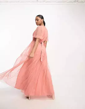 Кораллово-розовое платье макси с развевающимися рукавами Anaya Bridesmaid