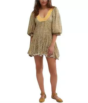 Коралловое мини-платье Bali в шепоте белого цвета Free People